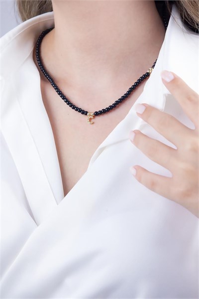 C Letter Black Pearl Design Necklace