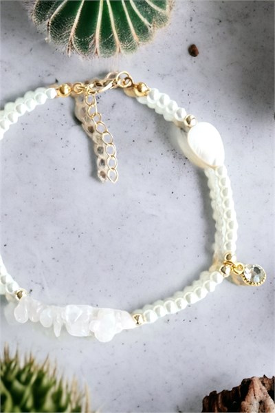Glass Ended White Natural Broken Stone Bracelet