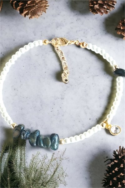 Glass Ended Olive Natural Broken Stone Bracelet