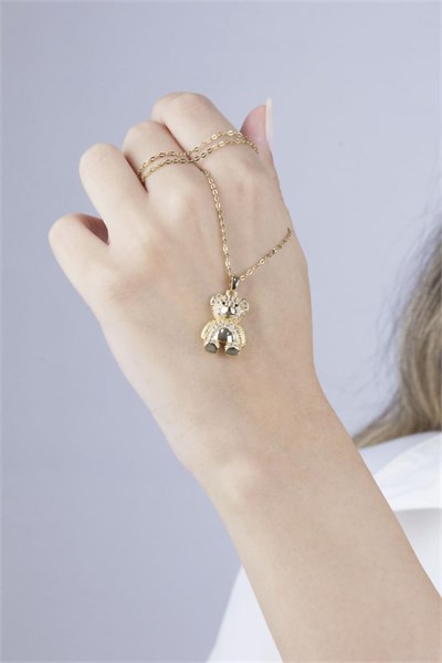 Steel Gold Colored Bear Necklace