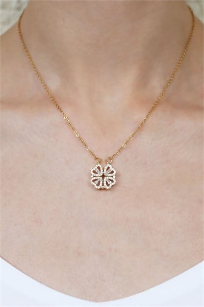 Steel Heart and Clover Ended Necklace