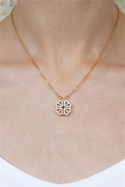 Steel Heart and Clover Ended Necklace