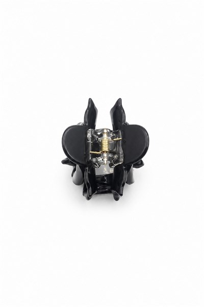 Classic Bone-Style Hair Claw Clip with Floral Design - Black