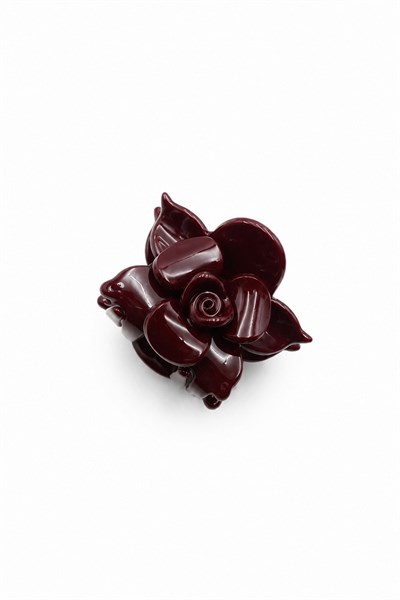 Classic Bone-Style Hair Claw Clip with Floral Design - Burgundy