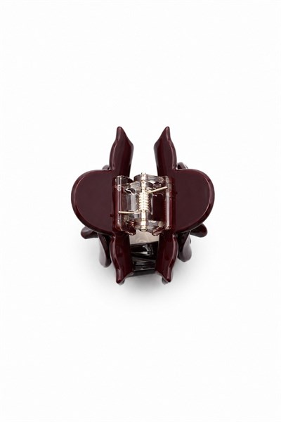 Classic Bone-Style Hair Claw Clip with Floral Design - Burgundy