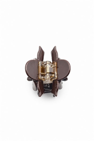 Classic Bone-Style Hair Claw Clip with Floral Design - Brown