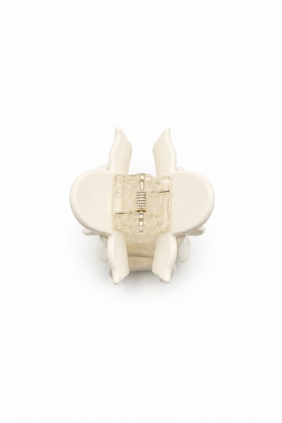 Classic Bone-Style Hair Claw Clip with Floral Design - White