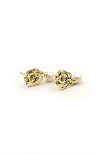 Floral Dangle Pearl Earrings - Xuping Gold, Anti-Allergic, 19 mm