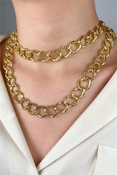 Double Row Crushed Model Diamond Chain Necklace - Gold