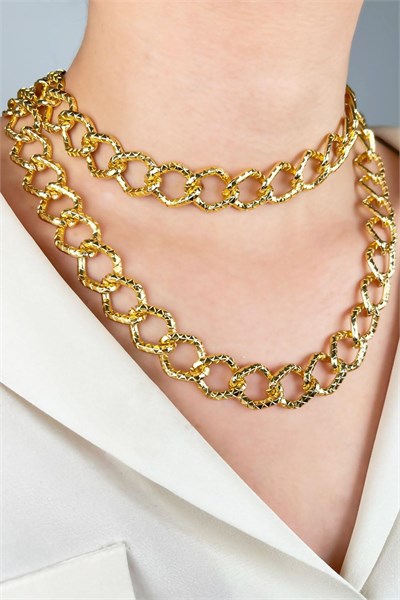 Double Row Crushed Model Diamond Chain Necklace - Gold