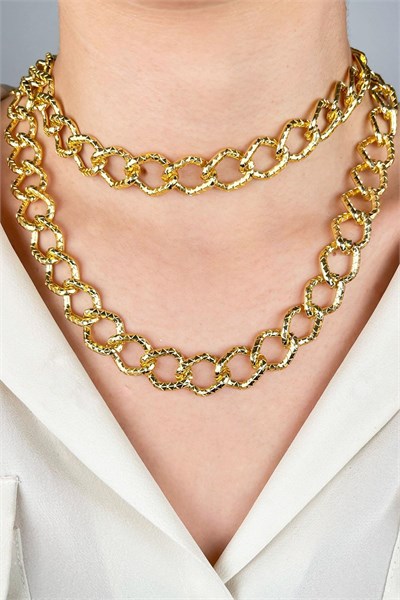 Double Row Crushed Model Diamond Chain Necklace - Gold