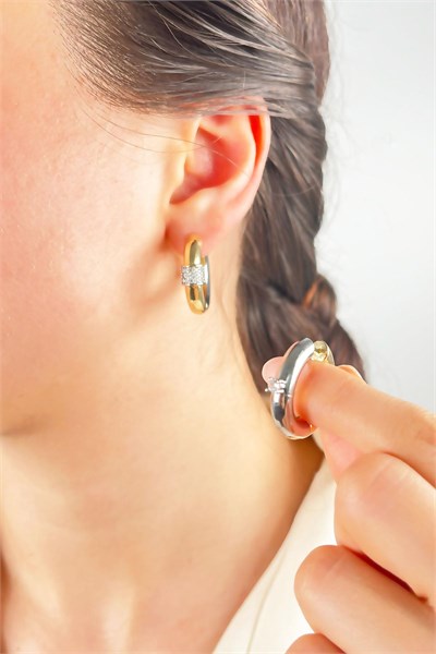 Double-Sided Zircon Stone Earrings - Gold