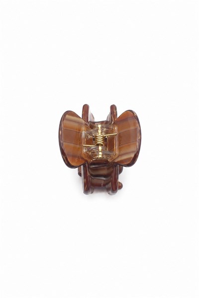 Small Bone-Style Hair Claw Clip with Striped Pattern - Brown