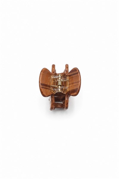 Small Bone-Style Hair Claw Clip with Striped Pattern - Tan
