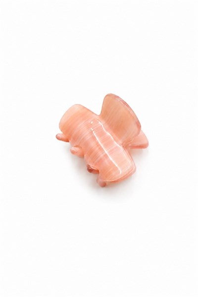 Small Bone-Style Hair Claw Clip with Striped Pattern - Salmon