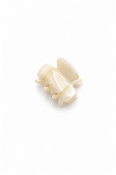 Small Bone-Style Hair Claw Clip with Striped Pattern - Beige