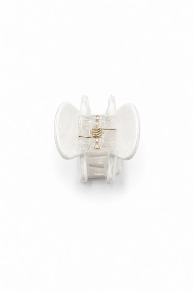 Small Bone-Style Hair Claw Clip with Striped Pattern - White