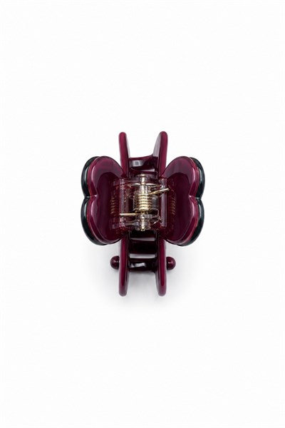 Minimalist Bone-Style Hair Claw Clip with Striped Heart Detail - Burgundy