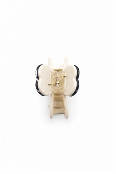 Minimalist Bone-Style Hair Claw Clip with Striped Heart Detail - White