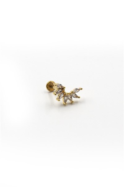 Multi-Stone Detailed Gold Tragus Piercing – Helix Compatible, Anti-Allergic, Non-Tarnish