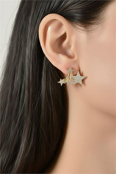Multi-Star Gold Vip Earrings – Zircon Stone, Sparkling and Screw Design