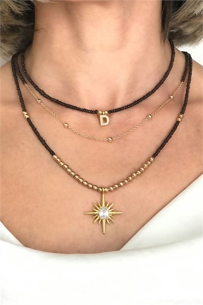 D Letter 3-Piece Bead Necklace Set
