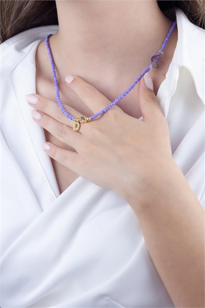 D Letter Lilac Bead Design Necklace