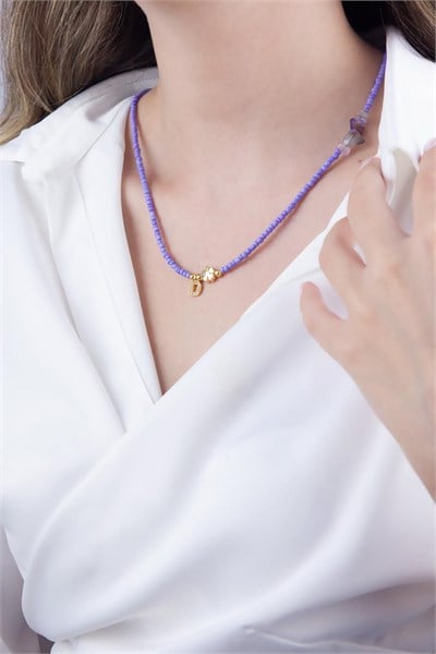 D Letter Lilac Bead Design Necklace