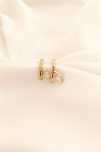 Drop Figure Zircon Stone Gold Earrings