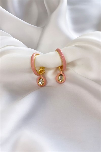 Drop Ended Pink Colored Hoop Earrings