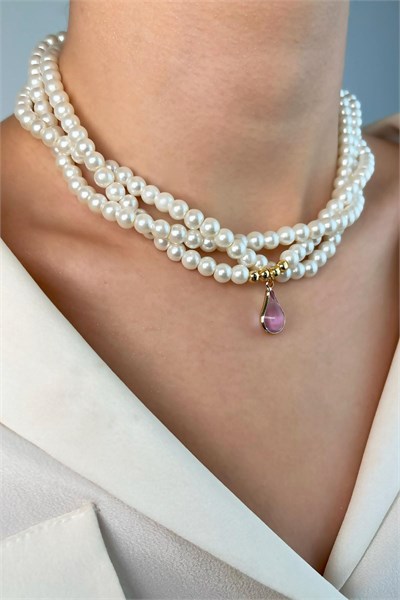 Drop Ended Spiral Pearl Necklace - Lilac