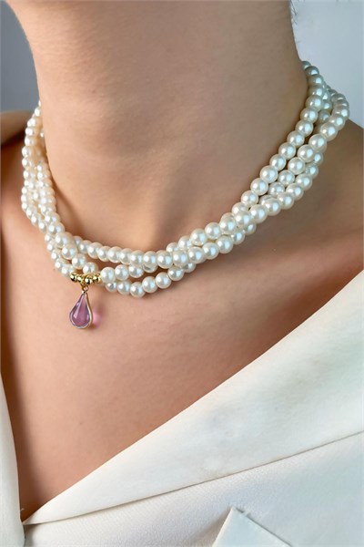 Drop Ended Spiral Pearl Necklace - Lilac