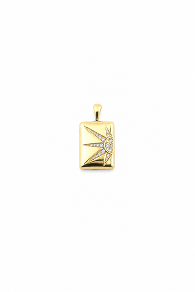 Brass Pendant with Rectangular Bar, Sun Motif and Cubic Zirconia