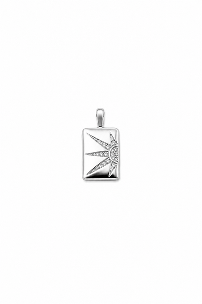 Brass Pendant with Rectangular Bar, Sun Motif and Cubic Zirconia