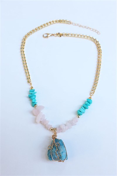 Natural Turquoise Larimar Broken Stone and Chain Necklace