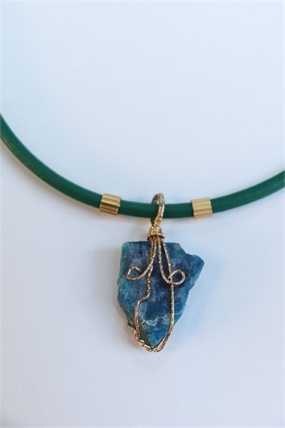 Natural Turquoise Larimar Stone Leather Cord Necklace