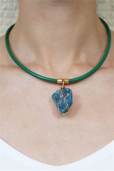 Natural Turquoise Larimar Stone Leather Cord Necklace