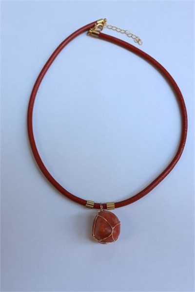 Natural Orange Agate Stone Orange Leather Cord Necklace