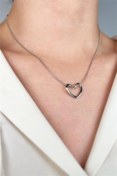 Knot Heart Steel Necklace - Silver