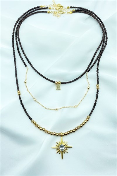 E Letter Three-Piece Bead Necklace