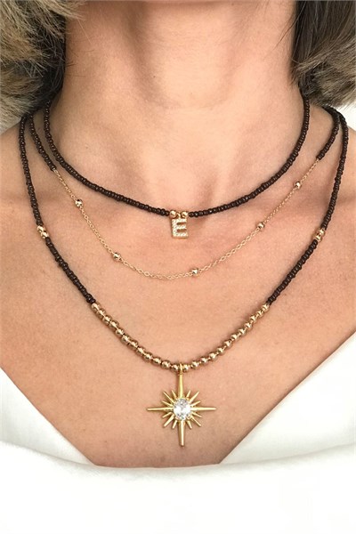 E Letter Three-Piece Bead Necklace