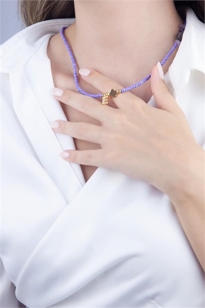 E Letter Lilac Bead Design Necklace