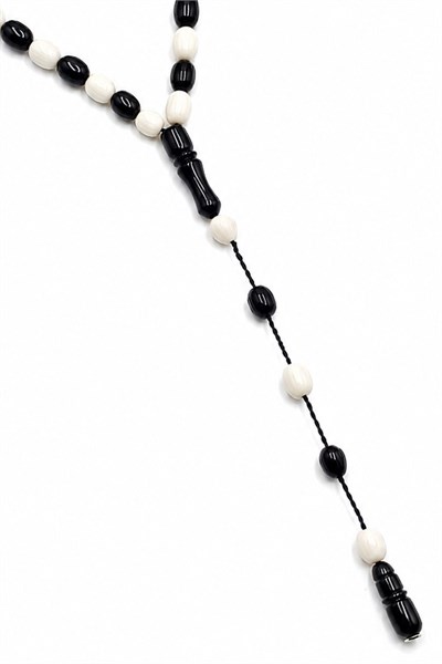 Black & White Pressed Amber Tasbih (Prayer Beads) - Signed by Master Craftsman Enes Abdo, System-Threaded
