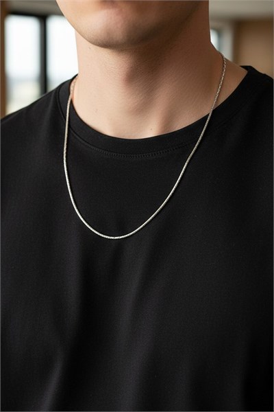 Men’s Slim Stainless Steel Chain Necklace - Silver-Tone, 55 cm, 1 mm, Tarnish-Resistant, Minimalist Design