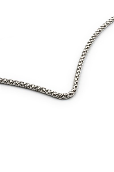 Men’s Fox-Tail Stainless Steel Chain Necklace - Silver-Tone, 3 mm, Masculine Design