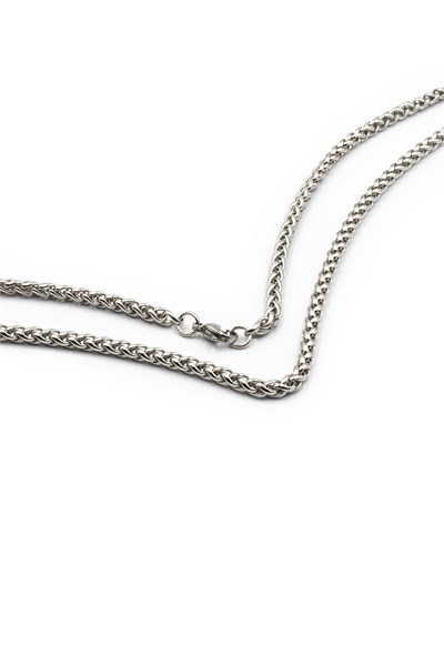 Men’s Fox-Tail Stainless Steel Chain Necklace - Silver-Tone, 3 mm, Masculine Design