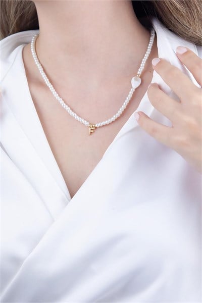 F Letter White Pearl Design Necklace