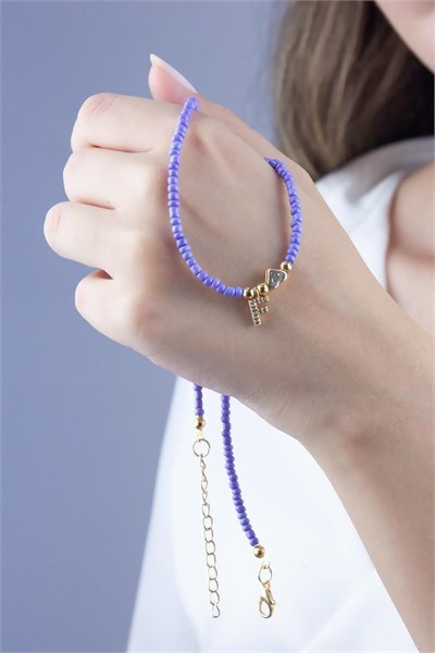 F Letter Lilac Bead Design Necklace