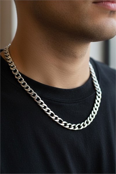 Men’s Figaro Stainless Steel Chain Necklace - Silver-Tone, 55 cm, 5 mm, Tarnish-Resistant, Classic Bold Design