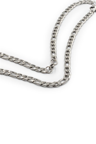 Men’s Figaro Stainless Steel Chain Necklace - Silver-Tone, 55 cm, 5 mm, Tarnish-Resistant, Classic Bold Design